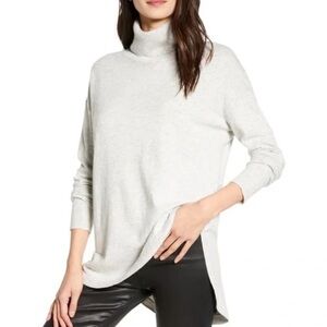 Chelsea 28 Pima Cotton Cashmere Blend Heather Gray Rounded Turtle Neck Sweater